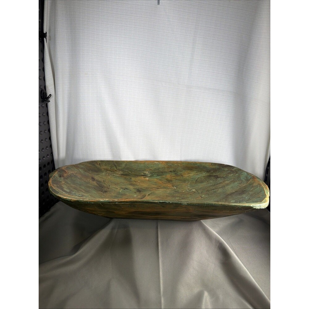 Vintage Mexican Hand Carved Wooden Dough Bowl 20.5" Green Batea Trencher